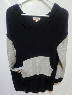 Valln Women's Hooded Pullover Kangaroo Pocket High/Low Hem Top Sz. Small